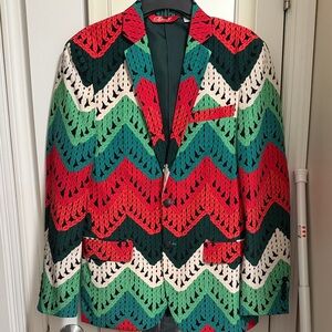Chevron Patterned Men's Jacket in Red, Green, and Cream